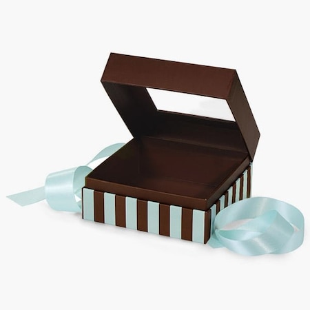 Nashville Wraps Aqua & Chocolate Stripe Window Box, Medium 5.75x5.75x3, 18PK BFB4AC