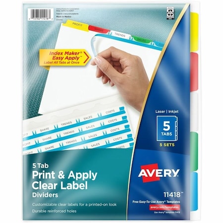 Avery Dividers, Index, 5Tab, Bright 5PK AVE11418