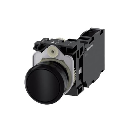 Siemens Pushbutton, 22 mm, round, plastic, black, pushbutton, flat 3SU1100-0AB10-1FA0-ZY19