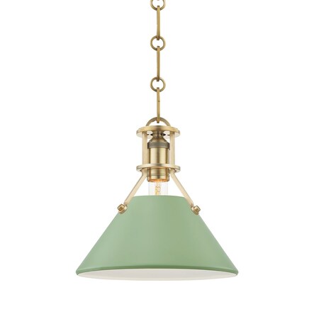 Hudson Valley Lighting Mark D. Sikes X Painted No.2 1 Lt. Pendant 9.5 In. Aged Brass/Leaf Green MDS351-AGB/LFG