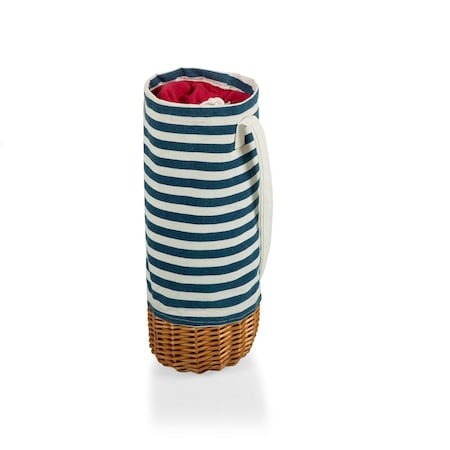 Picnic Time Family Of Brands Malbec Insulated Canvas and Willow Wine Bottle Basket, Navy Blue & White Stripe 201-00-211-000-0
