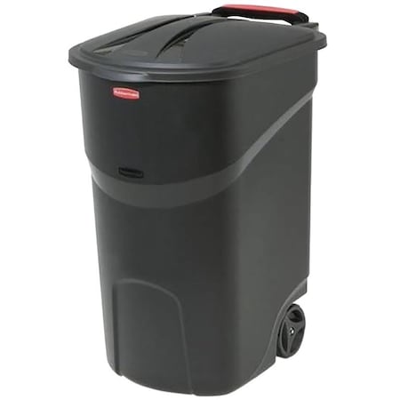 Rubbermaid 2008188 Wheeled Trash Can with Lid, 45 gal Capacity, Plastic, Black, Hinged Closure FG5J8124BLA