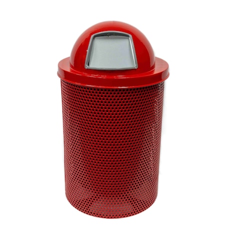 Mytcoat Trash Receptacle, Dome Lid, Liner, 32 Gal, Red, Punched Steel, Textured Coating 804371