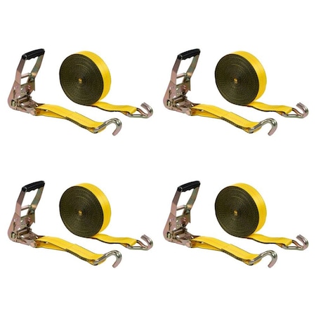 Mytee Products 2in x 40ft Yellow Ratchet Strap w/ Wire Hooks, 3,333 lbs WLL, 4PK RS240WHx4