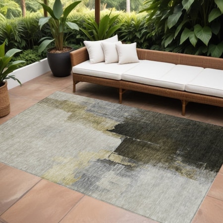 Homeroots 5' X 8' Khaki Light Green And Black Abstract Washable Indoor Outdoor Area Rug 603030