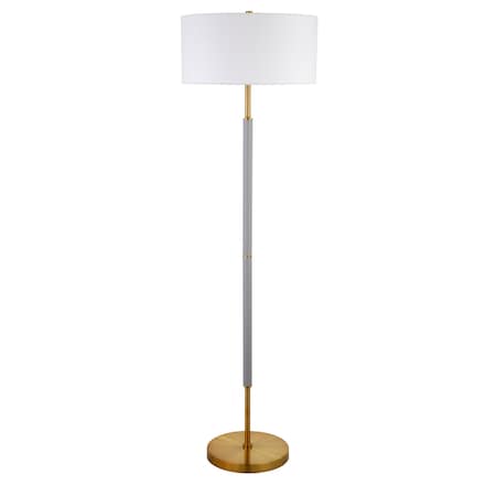 Homeroots 61" Brass Two Light Floor Lamp With White Frosted Glass Drum Shade 523572