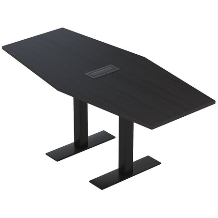 Skutchi Designs 6ft Conference Table With Power Unit | 6 Person Modular Hexagon Meeting Table | Harmony Series HAR-HEX.IR-36X72-T.BK-U999ST19-EBLK
