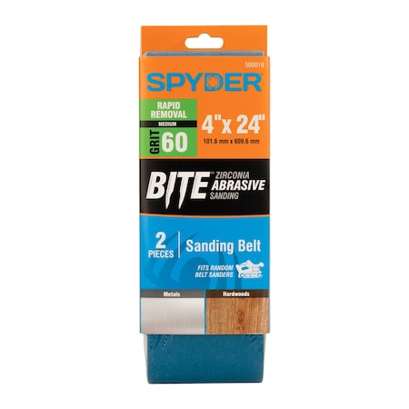 Spyder 4-Inch x 24-Inch 60 Grit Zirconia Tape Joint Sanding Belt, 2PK 500019