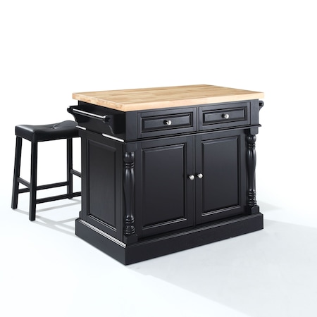 Crosley Oxford Kitchen Island W/Upholstered Saddle Stools KF300064BK