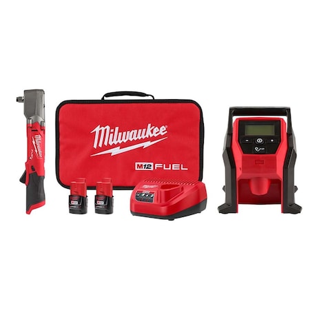 Milwaukee Tool M12 FUEL Impact Wrench Kit+ M12 Inflator 2565-22, 2475-20