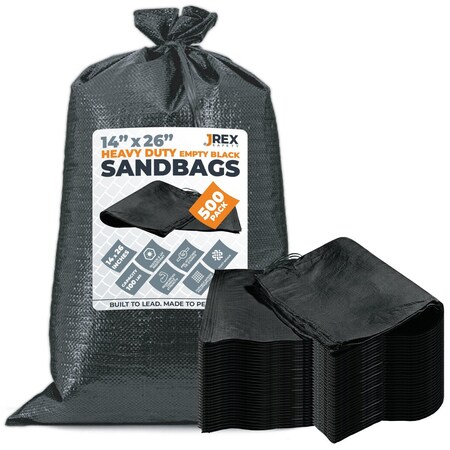 Jrex Safety Woven Black HD Polypropylene Sandbags - 14 x 26 in, 100 lb Capacity, 500PK SBB-JR-HVY-1426-500PK