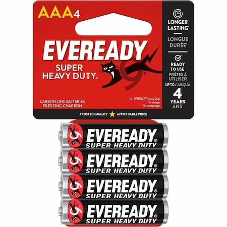 Eveready Zinc Manganese Dioxide (ZnMnO2) Battery, AAA 1.5V DC 4 PK 1212SW-4