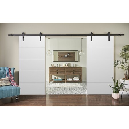 Sartodoors Sliding Double Barn Doors with Hardware, Planum 0770 Painted White Matte, 13FT Rail Hangers Sturdy PLANUM0770DB-WS-6496