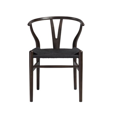 Homeroots Set of Two Brown and Black Solid Wood Wishbone Back Dining Arm Chairs 653934