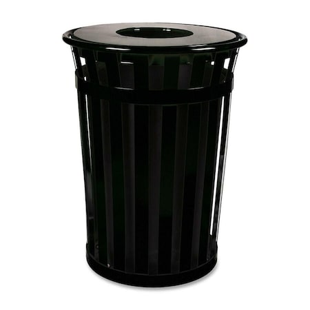 Witt Industries Black Outdoor, Slatted Metal Waste Receptacle with Flat Top, Black M3601-FT-BK