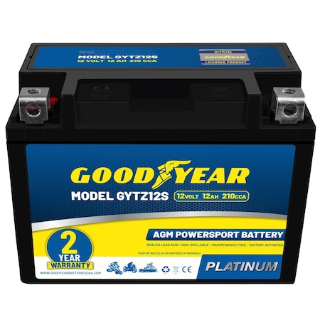 Goodyear GYTZ12S - 12 Volt 12 AH, 210 CCA, Rechargeable High-Performance, SLA - AGM Battery GY4140770
