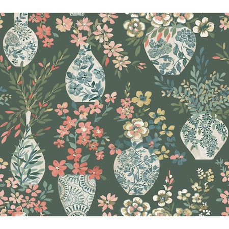 A-Street Prints Harper Green Floral Vase Wallpaper 4120-72000