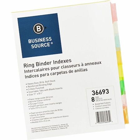Business Source Insertable Tab Ring Binder Indexes, Multi, 8PK BSN36693