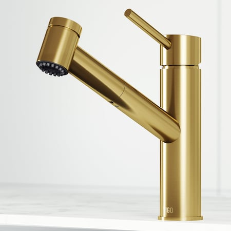Vigo Branson Pull-Out Spray Kitchen Faucet In Matte Brushed Gold VG02021MG