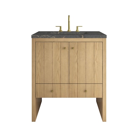 James Martin Vanities Hudson 30" Single Vanity, Light Natural Oak w/ 3 CM Parisien Bleu Silestone Top 435-V30-LNO-3PBL