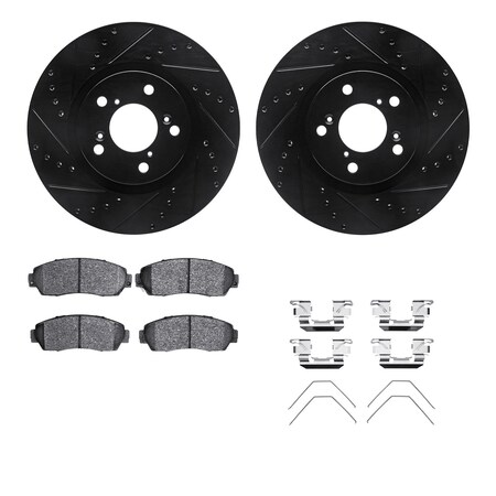 Dynamic Friction Co DFC Rotors-Drilled & Slotted-Black w/ 5000 Advanced Brake Pads Incl Hdw 8512-59083