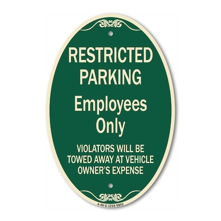 Signmission Restricted Parking Employees Only Violators W, 12 In X 18 In Architectural, Heavy Gauge Aluminum A-OV-G-1218-9893