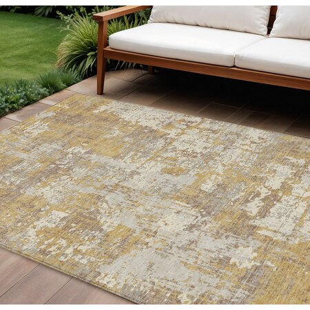 Homeroots 10' X 14' Gold Brown And Beige Abstract Washable Indoor Outdoor Area Rug 597967