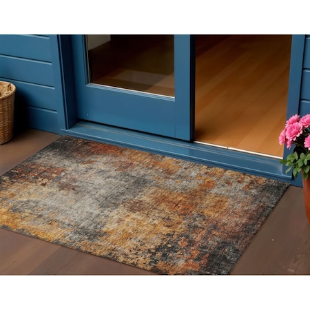 Homeroots 3' X 5' Copper Terra Cotta And Black Abstract Washable Indoor Outdoor Area Rug 606098