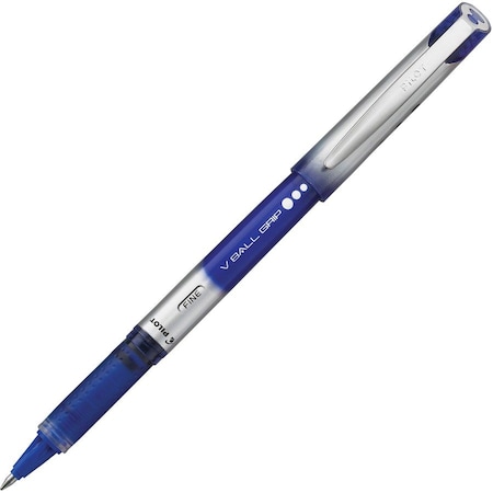 Pilot VBall Grip Liquid Ink Roller Ball Pen, Stick, Fine 0.7 mm, Blue Ink, Blue/Silver Barrel, 12PK 35571