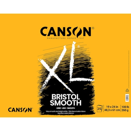 Canson XL Series Bristol Pad, Smooth Finish, Foldover Binding, 25 Sheet, 19x24 inch C400077202