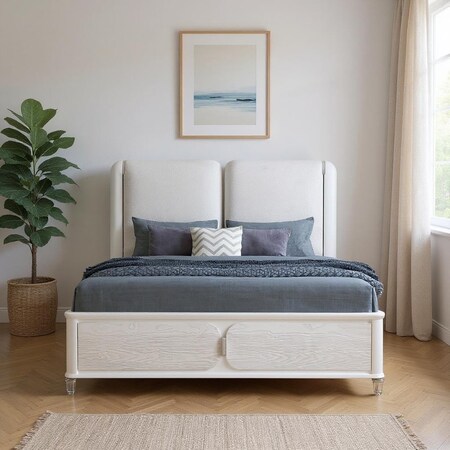 Homeroots Gray and White Wood And Upholstery Lighted King Bed Frame 634337