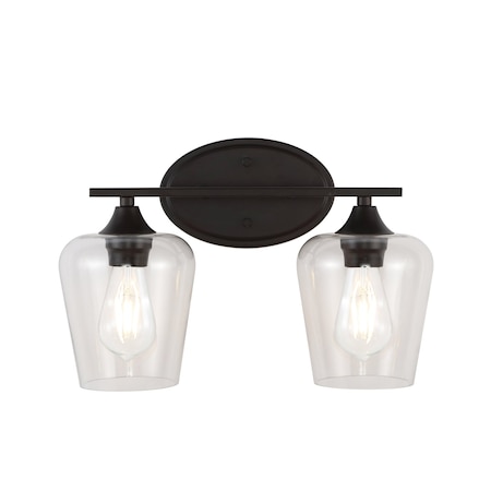 Jonathan Y Jayne 15.75" 2-Light Iron/Seeded Glass Cottage Rustic LED Vanity Light, Oil Rubbed Bronze JYL7546A