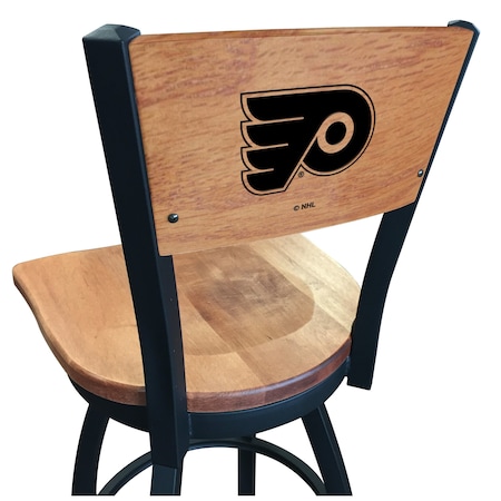 Holland Bar Stool Co 36" Blk Wrinkle Philadelphia Flyers Swivel Bar Stool, Engraved Back L03836BWMedMplAPhiFlyMedMpl
