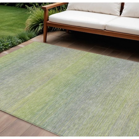 Homeroots 9' X 12' Artichoke Green Striped Washable Indoor Outdoor Area Rug 608793
