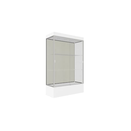 Ghent Lighted Floor Display Case 48x76x20, 12" Base, Satin 94LFWH-SN-WHT