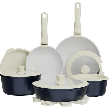Bakkenmaster Bakken 17-Piece Ceramic Coated Aluminum Cookware Set, Nonstick, PTFE & PFAS Free BKCWSTK15BLUE