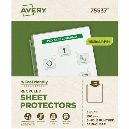 Avery Dennison Avery Recycled Economy Weight Sheet Protector, 8-1/2inW x 11inH, Clear, 100/PK 75537
