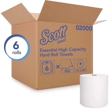 Scott 1.75 in. Core White Hard Roll Paper Towels 950 ft./Roll, 5 700 ft./Case, 6PK 02000