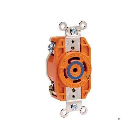 Leviton Flanged Locking Receptacle, L21-30R, 30 A, 120/208V AC, Three Phase, 4 Pole, Flush Mount, Orange 2810-IG