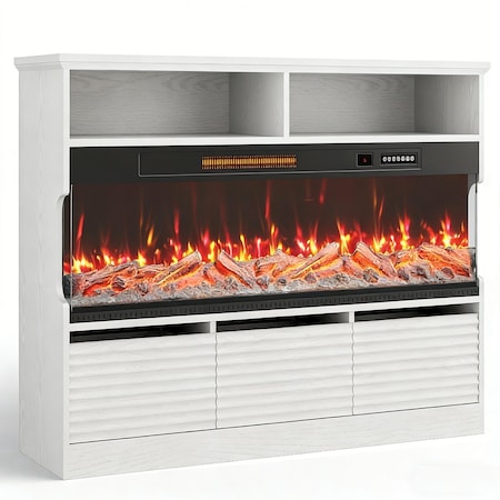 Homeroots 53in White Wood Fireplace Entertainment Center With Fireplace 723792