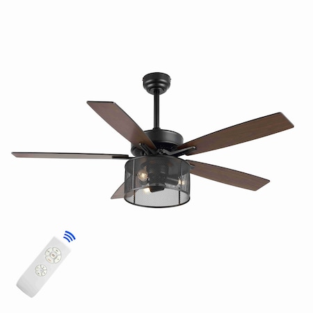 Jonathan Y Max 52" 3-Light Farmhouse Industrial Iron/Wood Mobile-App/Remote-Controlled LED Ceiling Fan, Black/Da JYL9721A