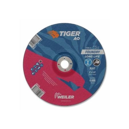 Weiler Tiger Grinding Wheel, 9 in dia x 1/4 in Thick x 7/8 in Arbor, 24 Grit, Aluminum Oxide, Type 27, 10, 10PK 804-68376