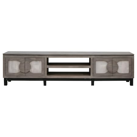 Homeroots 93" Gray Solid Wood Cabinet Enclosed Storage Distressed TV Stand 528755