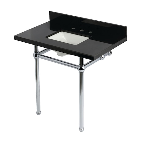 Kingston Brass 36" Black Granite Console Sink with Brass Legs, 8-Inch, 3-Hole, Black Granite/Polished Chrome KVPK36KBSQ1