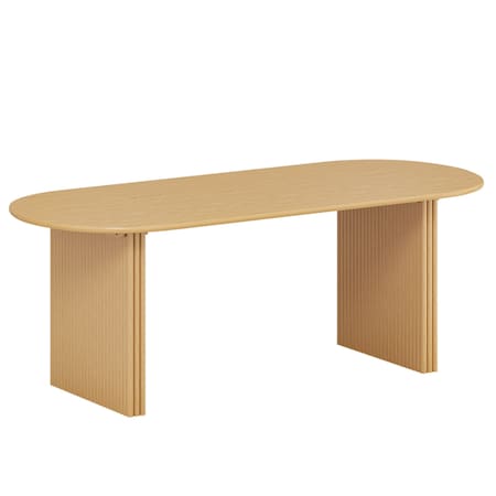 Homeroots 79" Natural Solid Wood Double Pedestal Base Oval Dining Table 712140