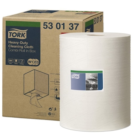 Tork Heavy Duty Centerfeed Cleaning Cloth, 9.84 in Dia x 349 ft L x 12.59 in W Roll, 280, Spunlace, White 530137