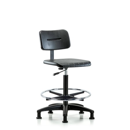 Blue Ridge Ergonomics Basic Poly Hi Bench Chair, CF, Glides, Polyurethane, Chrome, 24-1/2" to 33-1/2" Seat Height BR-BPHBCH-RG-CF-RG
