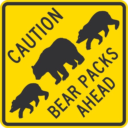 Lyle Caution Bear Packs Ahead (W/Graphic), 24x24, High Intensity Prismatic, Yellow G-13138-HI_24x24