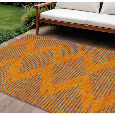 Homeroots 8' X 10' Orange And Blue Geometric Washable Indoor Outdoor Area Rug 598767