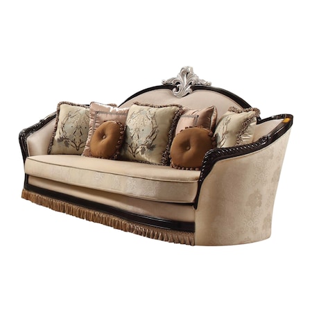 Homeroots 41" Tan Velvet Curved Sofa And Toss Pillows 348229